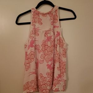 Pink, sleeveless, flowy dress shirt
